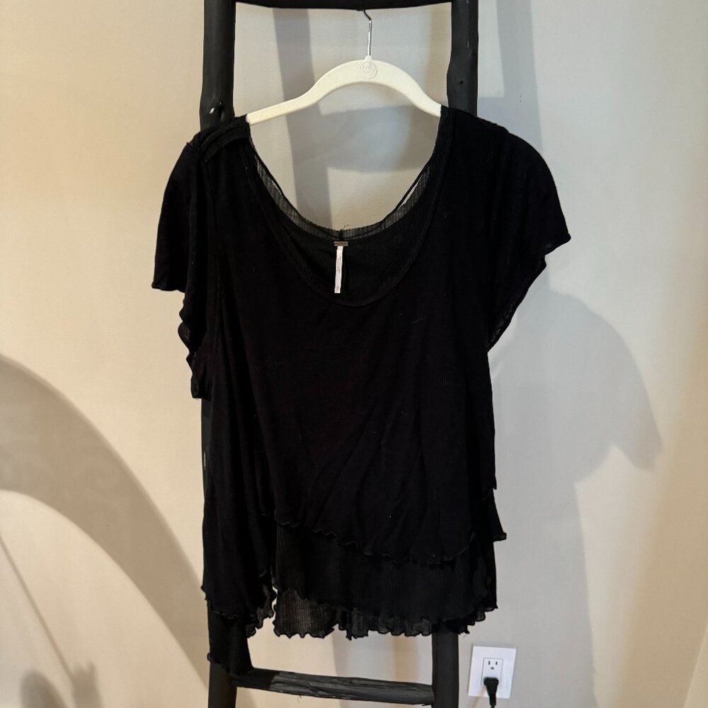 Free People Black T-Shirt With Tank Top Insert